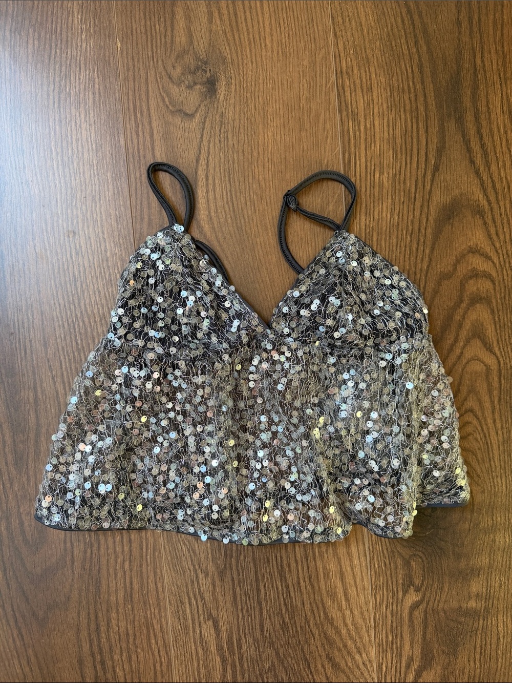 SHEIN Iridescent Sequin Bralette Tank Top - Bronze Glitter